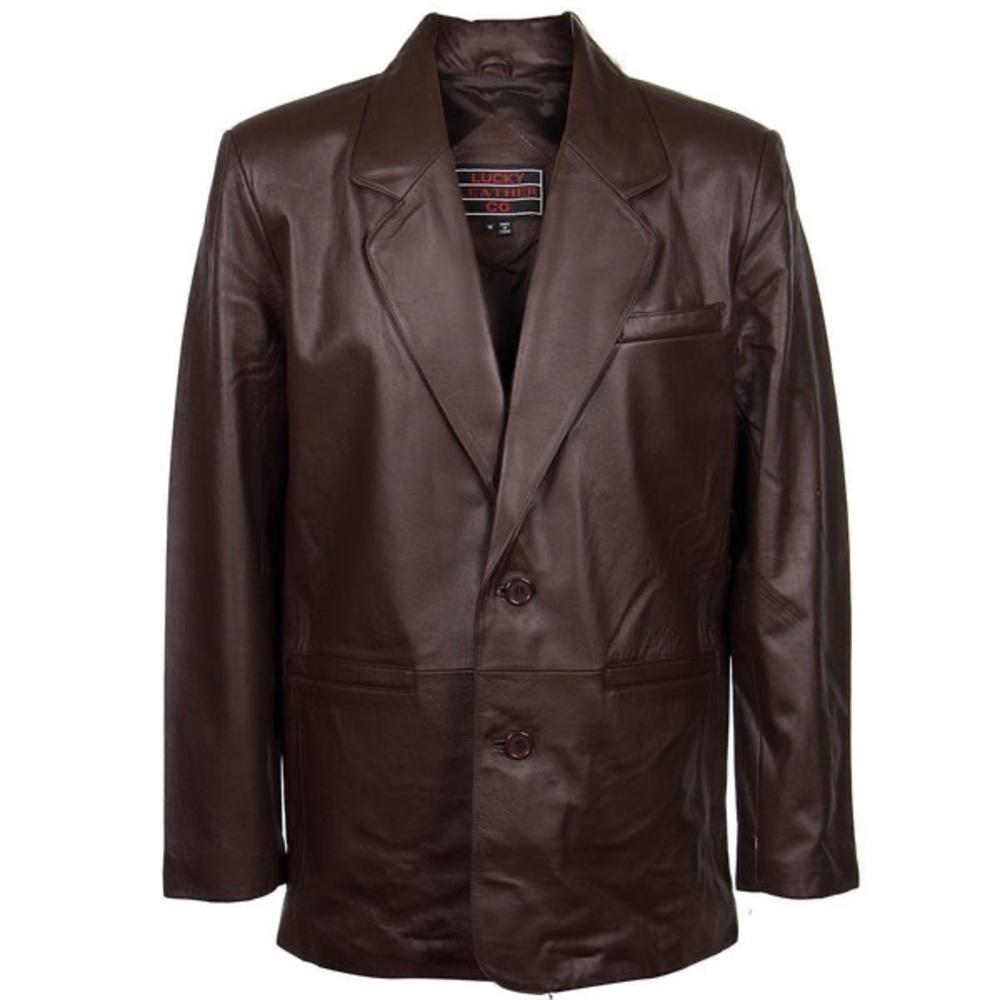 LUCKY LEATHER CO | 118 Men's 2 Button Classic Brown Leather Blazer NWOT